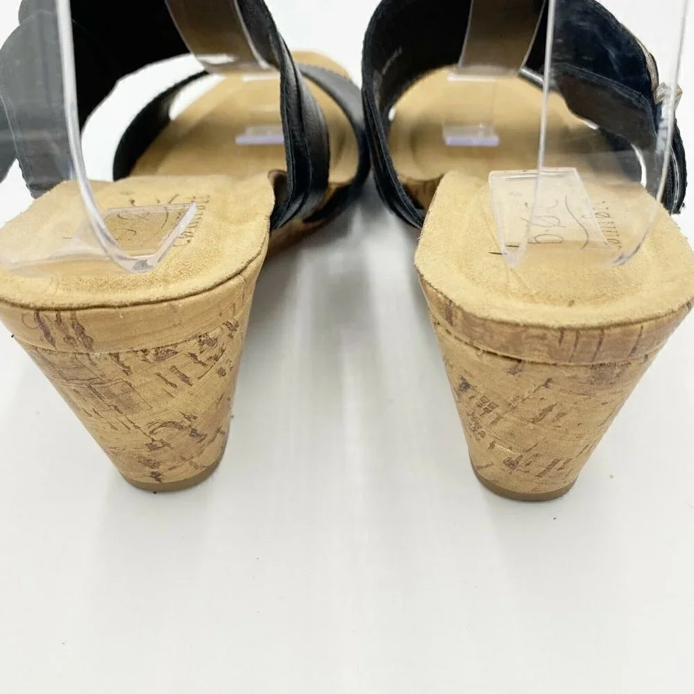 b.o.c. Comfort Black Double Strap Cork Wedges Buckle Slip-on Size 8M